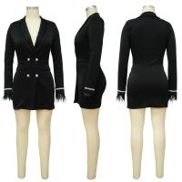 Chaqueta De Mujer Elegante De Verano Con Cuello V Y Mangas Largas Doble Filo Traje Femenino Para Oficina A-Line Midi - details 4