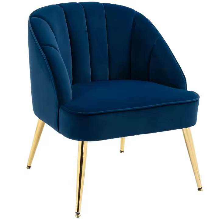 HOMCOM Sillón de orejas Sillón de salón Sillón tapizado con aspecto de terciopelo, sillón relax, sillón con patas de acero, silla de maquillaje para sala de estarMer, dormitorio, azul oscuro, 65 x 64 x 77 cm - 1