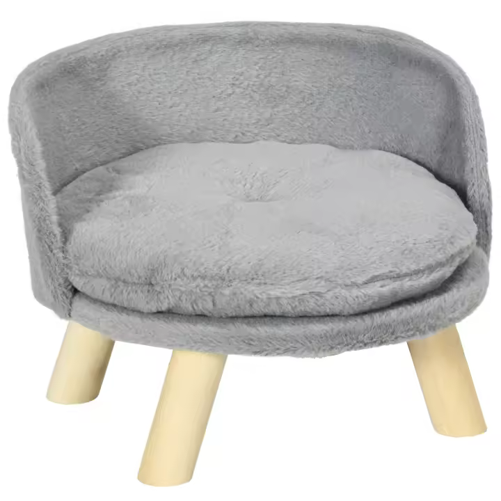 PawHut Cama Elevada para Perros Cama para Perros Miniaturas con Cojín Lavable y Marco de Madera y Alfombrillas Antideslizantes para Interior Ø40,5x33 cm Gris - 1