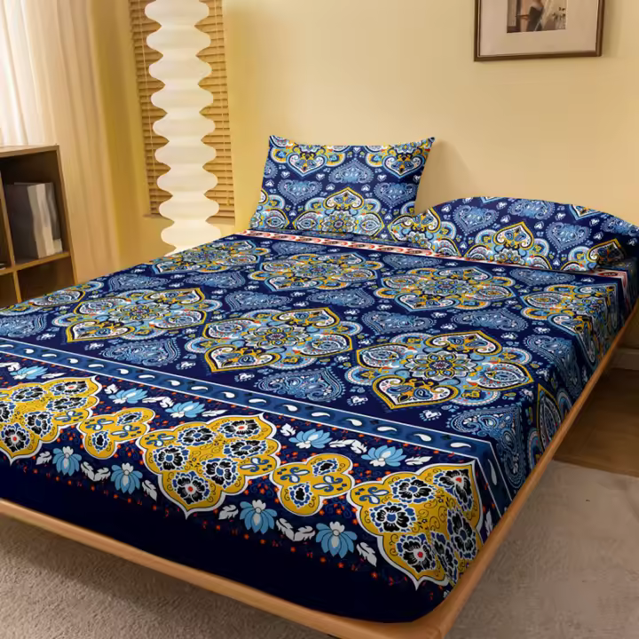 Sábana De Cama Bohemia Con Patrón Frosting 100% Poliéster Cobertura De Cama Para Dormitorio Sin Fundas De Almohada - 1