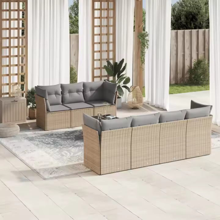 vidaXL Juego de sofás de jardín con cojines beige 8 pzas ratán PE - 1
