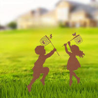 Decoración De Jardín Campestre Encantadora 1pc Silueta De Niño Y Niña Arte Metálico Para Agregar Un Toque De Encanto Y Divertimento - details 1