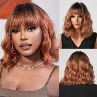 Pelucas Sintéticas De Ombre Negro Marrón Con Flequillo Textura Ondulada Resistente Al Calor Para Fiestas Y Cosplay Peluca Médium Para Mujeres Afro - details 15