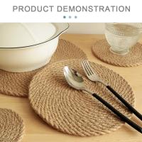 Mantelos Redondos Tejidos a Mano Para Café Y Té Tapete De Madera Decorativa Para Comedor Estilo Prarie Chic Material Lino - details 4