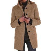 Chaqueta De Lana Para Mujer Con Bolsillos Cuello Lapel Larga Casual Invierno Abrigo Elegante De Color Sólido Talla plus - details 13