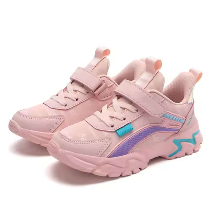 Zapatillas De Niñas Casuales En Color Rosa Cómodas Y Transpirables Zapatos Deportivos Planos Para Niñas Con Suela De EVA Tela De Malla Y Cuero - 1
