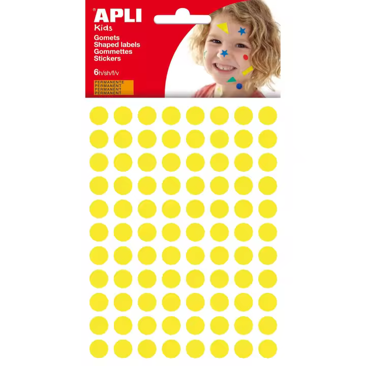 Apli Bolsa gomets redondos Ø 10,5 mm permanentes amarillos 6 hojas - 1