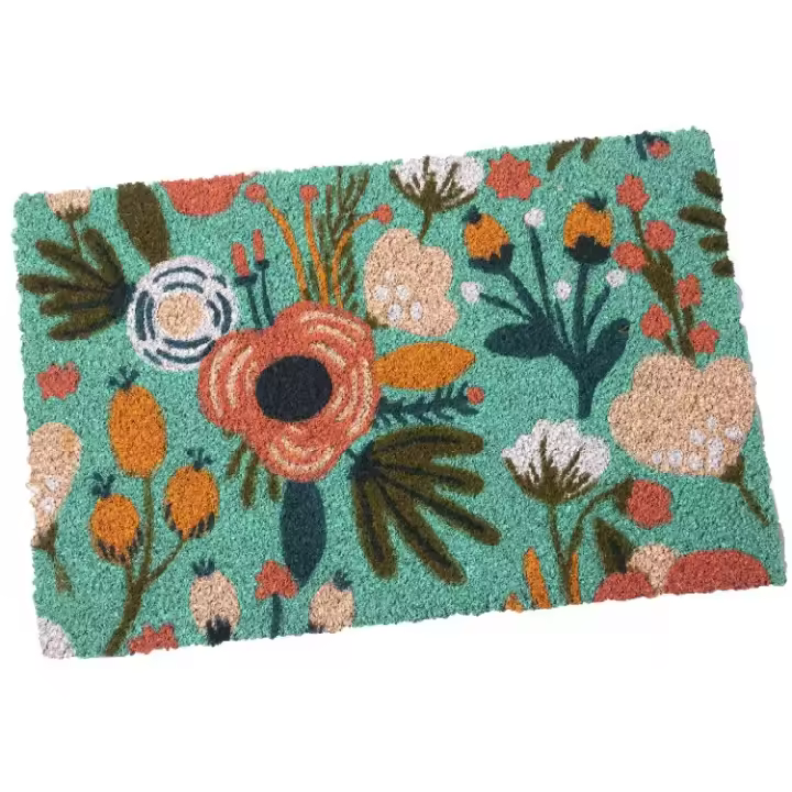 Felpudo Ávalon Fibra de Coco con Flores Multicolor Fondo Turquesa (60x40x2 cm) - 1