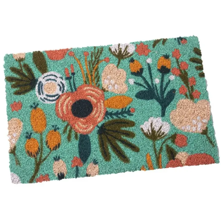 Felpudo Ávalon Fibra de Coco con Flores Multicolor Fondo Turquesa (60x40x2 cm) - 1
