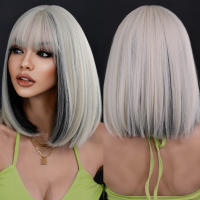 Pelucas Sintéticas NAMM Ash Ombre Bob Rubia Para Mujer Peluca Corta Recta Con Trenzas Fluffy Bangs Resistente Al Calor Uso Diario Fiesta - details 7