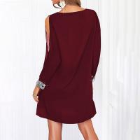 Vestido De Mujer Para Fiesta Noche V-Neck Con Lentejuelas Y Hombros Fríos Vestido Casual De Color Sólido Largo De Rodilla - details 12