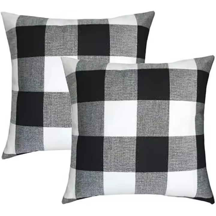 Funda de Cojín Cuadros, 2 Piezas Manta de Lino Transpirable Resistente a las Arrugas, con Cierre de Cremallera Oculta 45X45 cm - 1