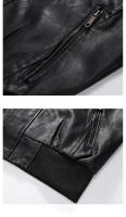 Chaqueta De Cuero Para Hombre Estilo Motociclista Primavera Y Otoño Cuello Americano Color Bloqueado Casual Chaqueta De PU - details 15