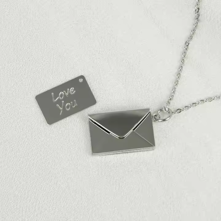 Sobre amor carta cuello para mujeres y hombres, medallón grabado de acero inoxidable con te amo, regalo de joyería de mensaje secreto para parejas San Valentín - 1
