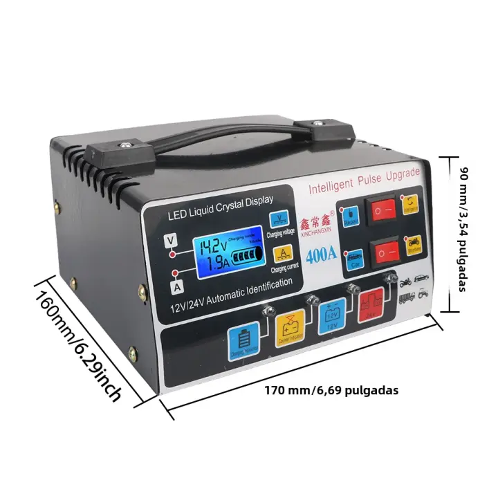 Cargador De Batería De Coche Con Pulso De Alta Frecuencia 12V/24V 220W Automático LCD EU Plug Potencia Alta Reparación Completa - 1