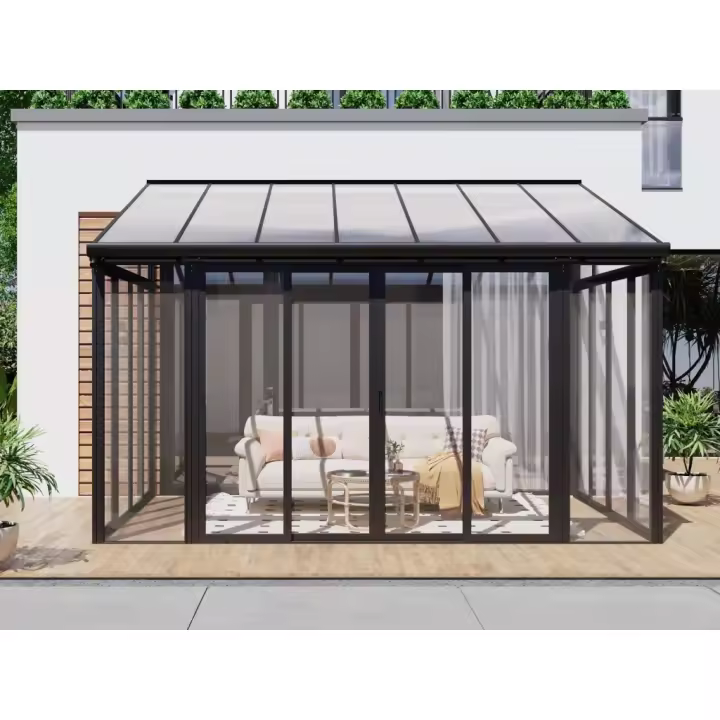 Vente-unique - Veranda de aluminio y policarbonato con protección UV - 12 m² - antracita - MATHILDA - 1