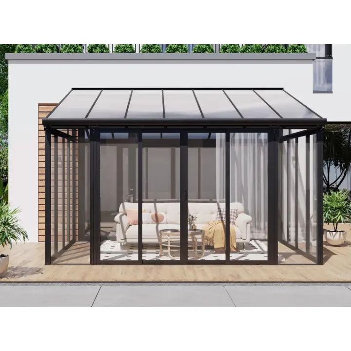 Vente-unique - Veranda de aluminio y policarbonato con protección UV - 12 m² - antracita - MATHILDA - 1