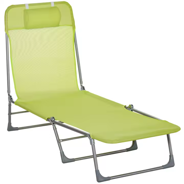 Outsunny Tumbona Plegable y Reclinable de Jardín con Reposacabezas y Respaldo Ajustable en 5 Niveles Tela de Texteline Transpirable 182x56x24,5 cm Marrón - 1