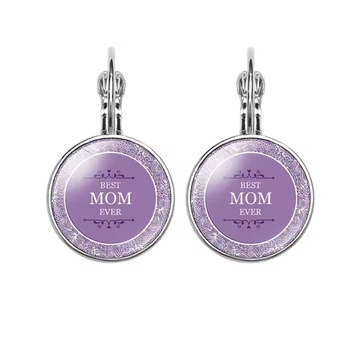 Regalo del Día DE LA Madre Amor de Mamá MAMÁ Pendientes de Piedras preciosas de tiempo en forma de corazón Ganchos de Oreja simples Coreanos - 1
