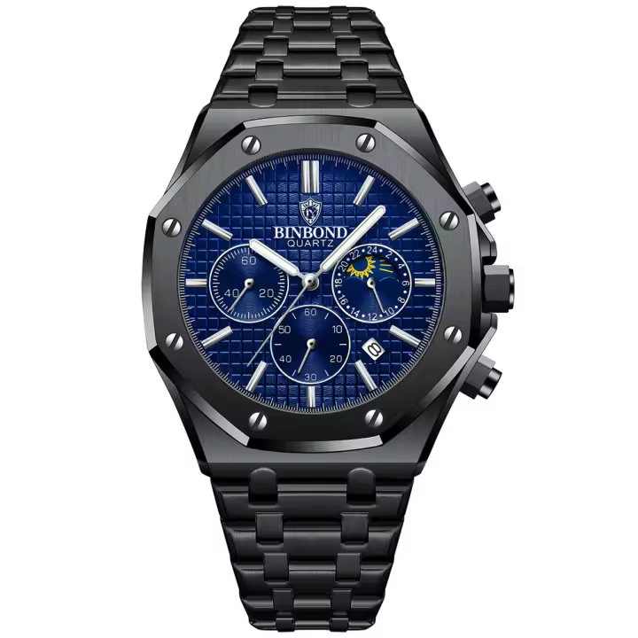 Reloj De Pulsera De Lujo Para Hombre BINBOND Calidad Superior Acero Inoxidable Resistente Al Agua Con Luminiscencia Fecha Casual - 1