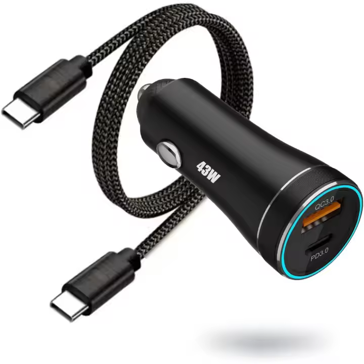 Adaptador de Cargador de Coche, Cargador de Coche Super rápida de 43W Cargador Mechero Coche USB C de Carga rpida en Coche Type C, cargador de carga rápida para Samsung S21/S20/S20 Plus/S20 Ultra/iPhone 15 Series - 1