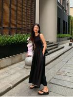ZMZBCH Vestido Largo Elegante Para Mujer En Color Negro Con Cuello Redondo Y Cintura Alta Estilo Moda Sin Mangas A-Line - details 4