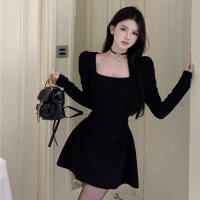 Vestido De Noche Elegante Para Mujer 2024 Diseñador Lujo Slim Fit Con Mangas Largas Y Detalles De Rechazos Color Sólido Negro Para Baile De Premiación - details 7