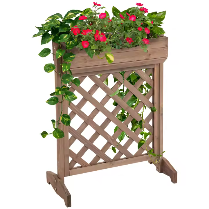 Outsunny Jardinera con Enrejado de Madera Maciza Soporte para Flores Plantas Trepaderas Balcón Patio Jardín al Aire Libre 68x30x85,5 cm Marrón - 1