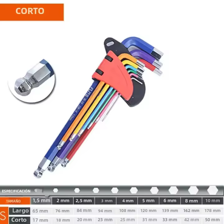 Juego De Llaves Hexagonales Allen Largo 9PCS 1.5mm a 10mm Herramientas Manuales Para Reparación De Bicicletas Kit De Destornilladores Multifuncionales Antideslizantes - 1