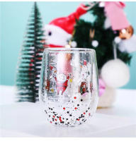 Taza De Navidad De Vidrio Con Doble Muralla Y Brillo De Síquinas Con Árbol De Navidad Y Payaso De Nieve Taza Para Café Leche Jugo Resistente Al Calor Regalo De Navidad - details 7