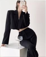 Chaqueta Corta Para Mujer En Blanco Sólido Elegante Con Manga Larga Abierta Frontal Casual Oficina Outerwear Poliéster Synthético - details 8