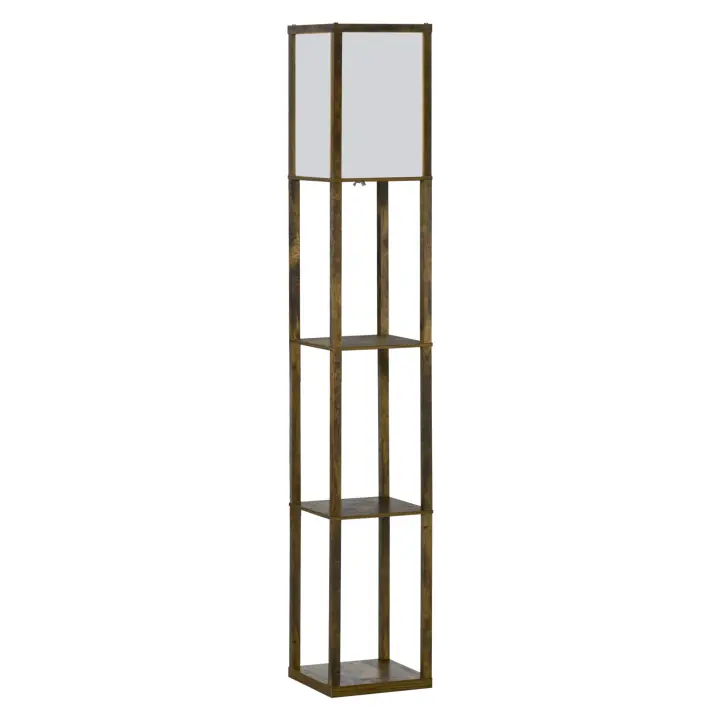 HOMCOM Lámpara de Pie de Madera con 3 Estantes de Almacenaje para Bombilla E27 Potencia Máx. 40W Lámpara Moderna para Salón Dormitorio 26x26x160 cm - 1