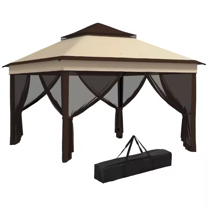 Outsunny Carpa Plegable 3x3x2,7 m Cenador de Jardín con Doble Techo Altura Ajustable 4 Mosquiteras Protección UV30+ Impermeable y Bolsa Gazebo para Exterior Fiestas Camping - 1