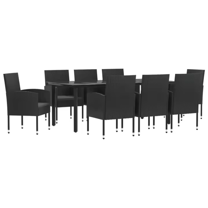 vidaXL Juego de comedor de jardín 9 pzas ratán sintético y acero negro - 1