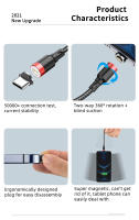 Cable Magnético USLION 360 Grados 3A Carga Rápida Micro USB Tipo C Para iPhone Xiaomi Samsung Cable De Datos Con Imán Para Teléfono - details 11