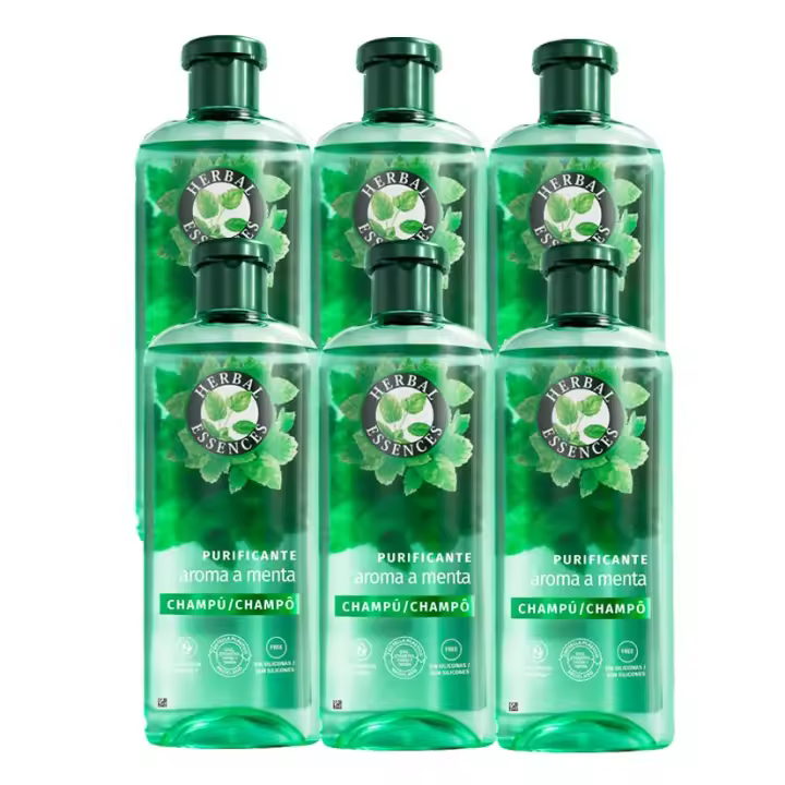 Herbal Essences Champú Purificante Con Aroma A Menta Para Todo Tipo De Cabello. Ayuda A Refrescar, Revitalizar Y Fortalecer. De Origen Natural*. Sin Siliconas. Vegano. 6 Unidades de 350ml - 1