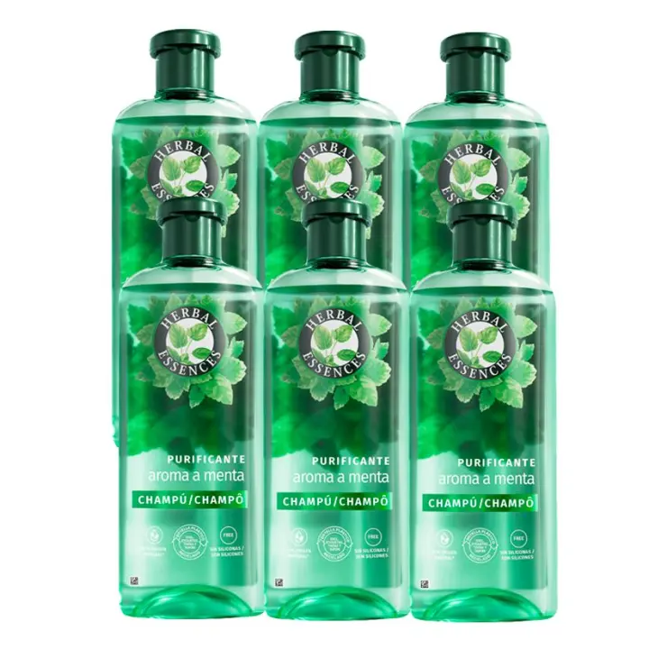 Herbal Essences Champú Purificante Con Aroma A Menta Para Todo Tipo De Cabello. Ayuda A Refrescar, Revitalizar Y Fortalecer. De Origen Natural*. Sin Siliconas. Vegano. 6 Unidades de 350ml - 1