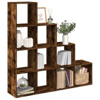 vidaXL Librería divisora 4 niveles madera negra 131,5x29x131,5 cm en color Negro/Gris sonoma/Gris hormigón y más - details 5