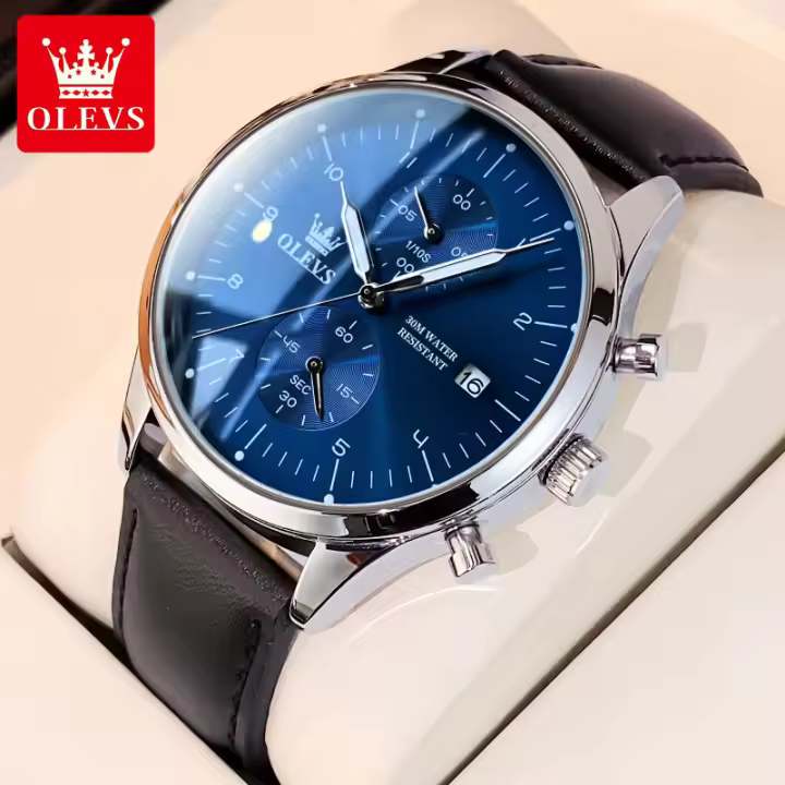 Reloj De Negocios Para Hombre OLEVS 2880 Con Correa De Cuero Resistente Al Agua Cronógrafo Reloj De Pulsera Con Fecha Y Luz - 1