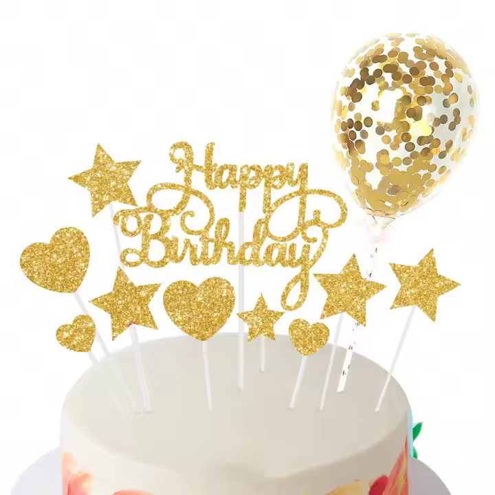 14Pcs/set Topper De Pasteles 'Feliz Cumpleaños' Decoración Para Cupcakes Con Estrellas Y Corazones DIY Para Fiestas De Cumpleaños Decoración De Postres - 1