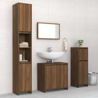 vidaXL Juego de muebles de baño 4 piezas madera ingeniería envejecida en color Madera antigua/Marrón roble/Negro | almacenamiento funcional diseño moderno para baño dormitorio sala - details 1