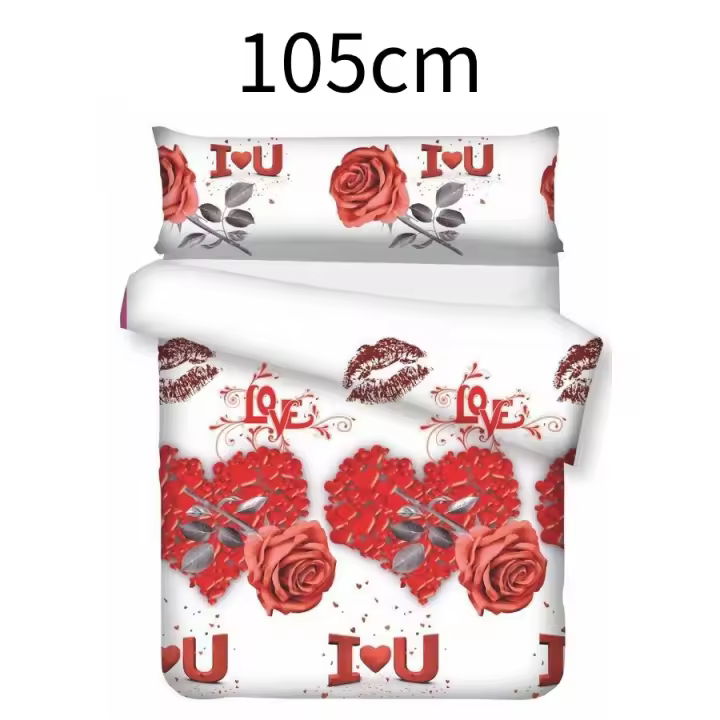 Love Floral Print 3-Piece Duvet Cover Set for 105,135,150cm Bed, Minimalist Nordic Style, Romantic and Stylish, Perfect for Bedroom Decoration - 1