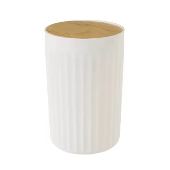 Dcasa Papelera de 5 litros blanca de bambú y PVC de Ø 18x28 cm - 1