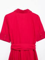 Vestido Largo Rojo Casual Elegante Para Mujer Con Cinturón Y Bolsillos Manga Corta Estilo Vintage Primavera Verano Sin Estirar Polyester - details 8