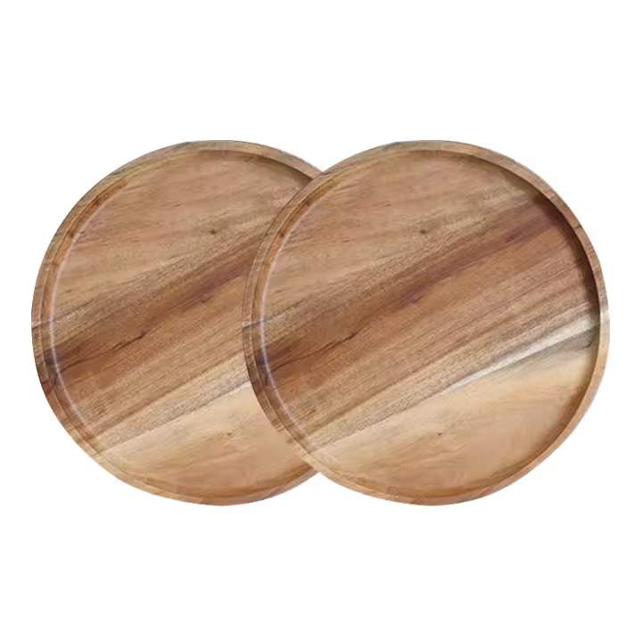 Plato's redondos de madera, 2 piezas, fáciles de limpiar y ligeros. - 1