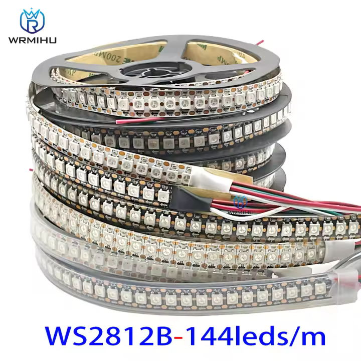 Tira De LED RGB Inteligente WS2812B 5m/Roll 30/60/144leds/m Negra/Blanca PCB IP30/IP65/IP67 5050 Individually Addressable Para Iluminación Inteligente - 1