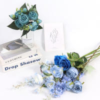 Bouquet De Flores Artificiales Azul Rosas Falsas Para Decoración Interior Hogar Jardín Bodas Fiesta Decoración Vaso Accesorios - details 15