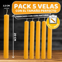 Pack de 5 Velas de Miel de Abeja para Rituales 100% Natural - DECEVI - Hechas a Mano - Origen España - SIN PARAFINA - Velas 20 cm x 2,2 cm - Enciende la Magia de la Luz Suave y Cálida - details 0