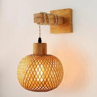 Lámpara De Pared De Bambú Natural Tejido a Mano E27 Lámpara De Techo De Cesta De Rattan Decoración De Habitación Luz De Fijación En La Pared - details 0