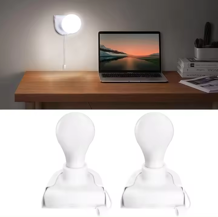 Paquete de 2 bombillas adhesivas a pilas, bombillas LED inalámbricas para armario, luminarias autoadhesivas para montaje en pared con cadena para armario, dormitorio, sala de estar, cocina, cubierta de color blanco leche - 1